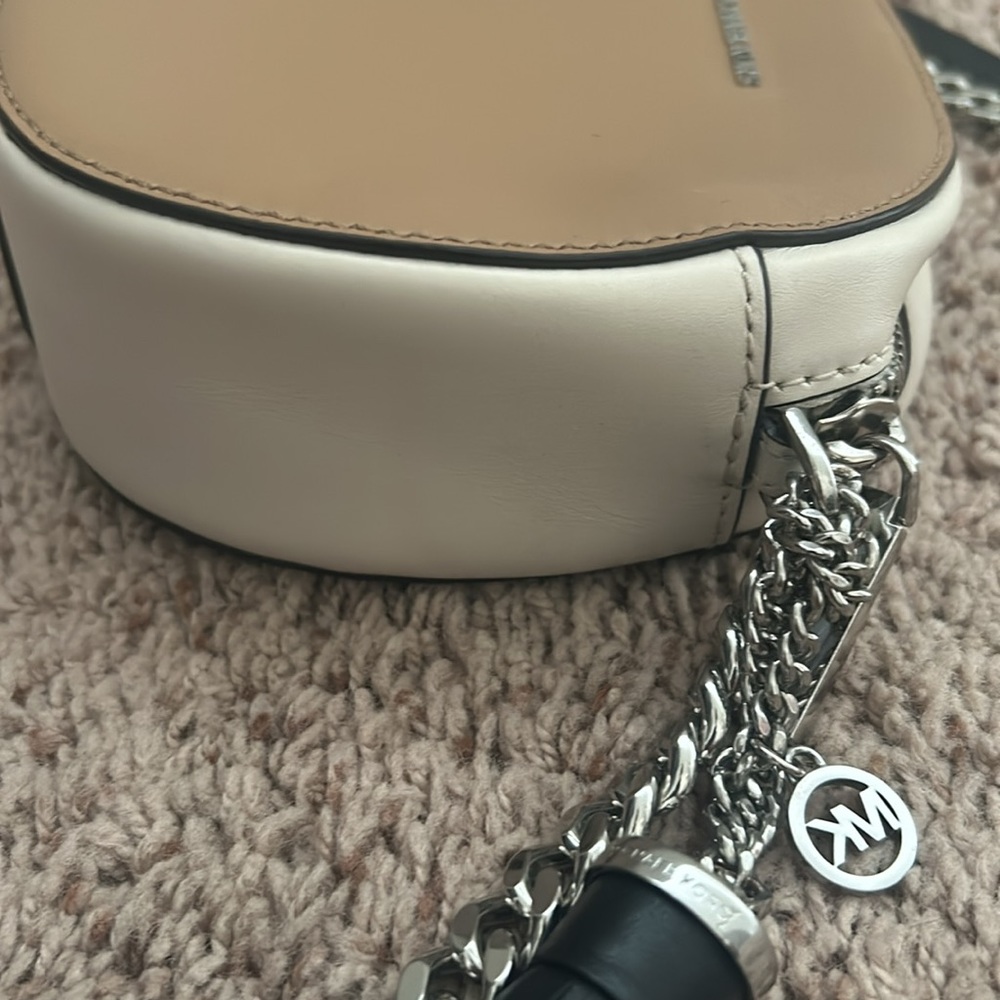 Lightly used tan, black and cream Michael Kors shoulder bag with silver accents - Picture 7 of 8